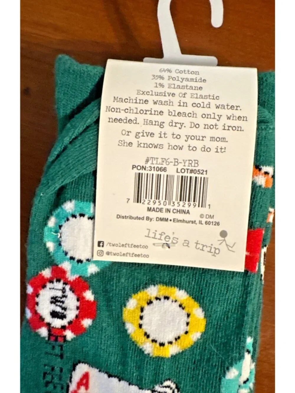 Unisex Two Left Feet Youre Bluffing Green Poker Themed Socks Big Feet NEW